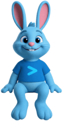 Vaam rabbit mascot illustration perched on the edge of the call-to-action banner